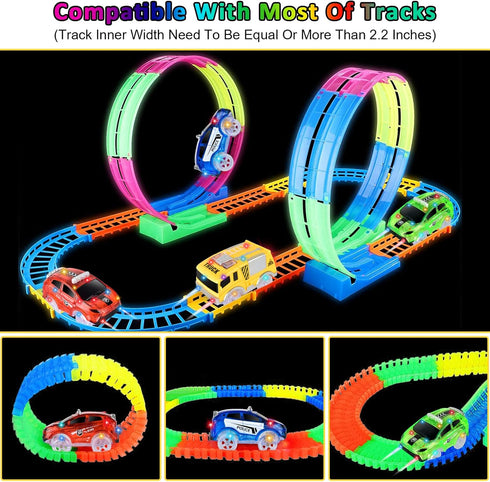 Tracks Cars Replacement only, Toy Cars for Magic Tracks Glow in The Dark, Racing Car Track Accessories with 5 Flashing LED Lights, Compatible with...